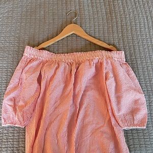 Seersucker Off the Shoulder Dress Sz L